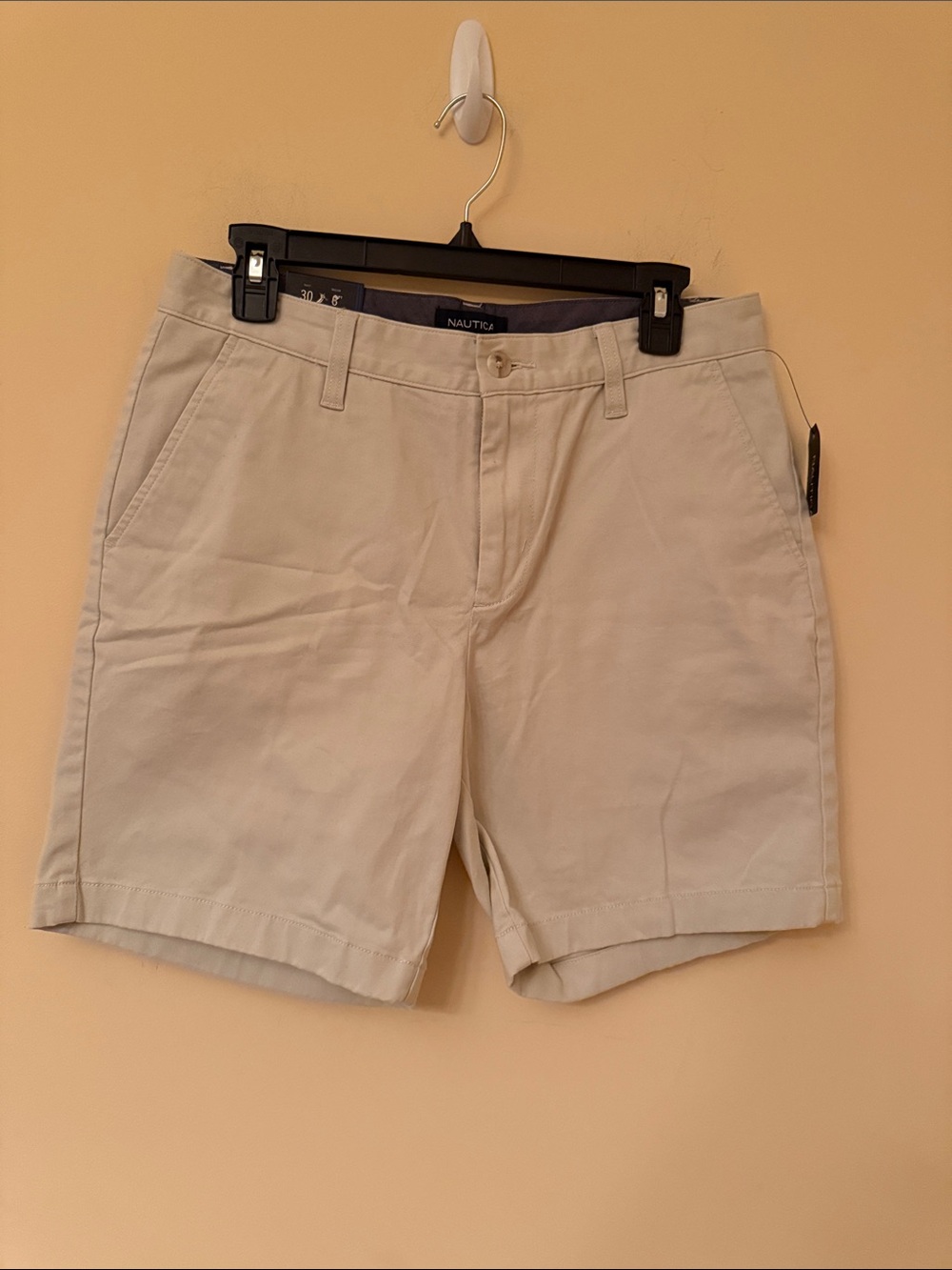 Nautica Men's Beige Flat Front Chino‎ Shorts